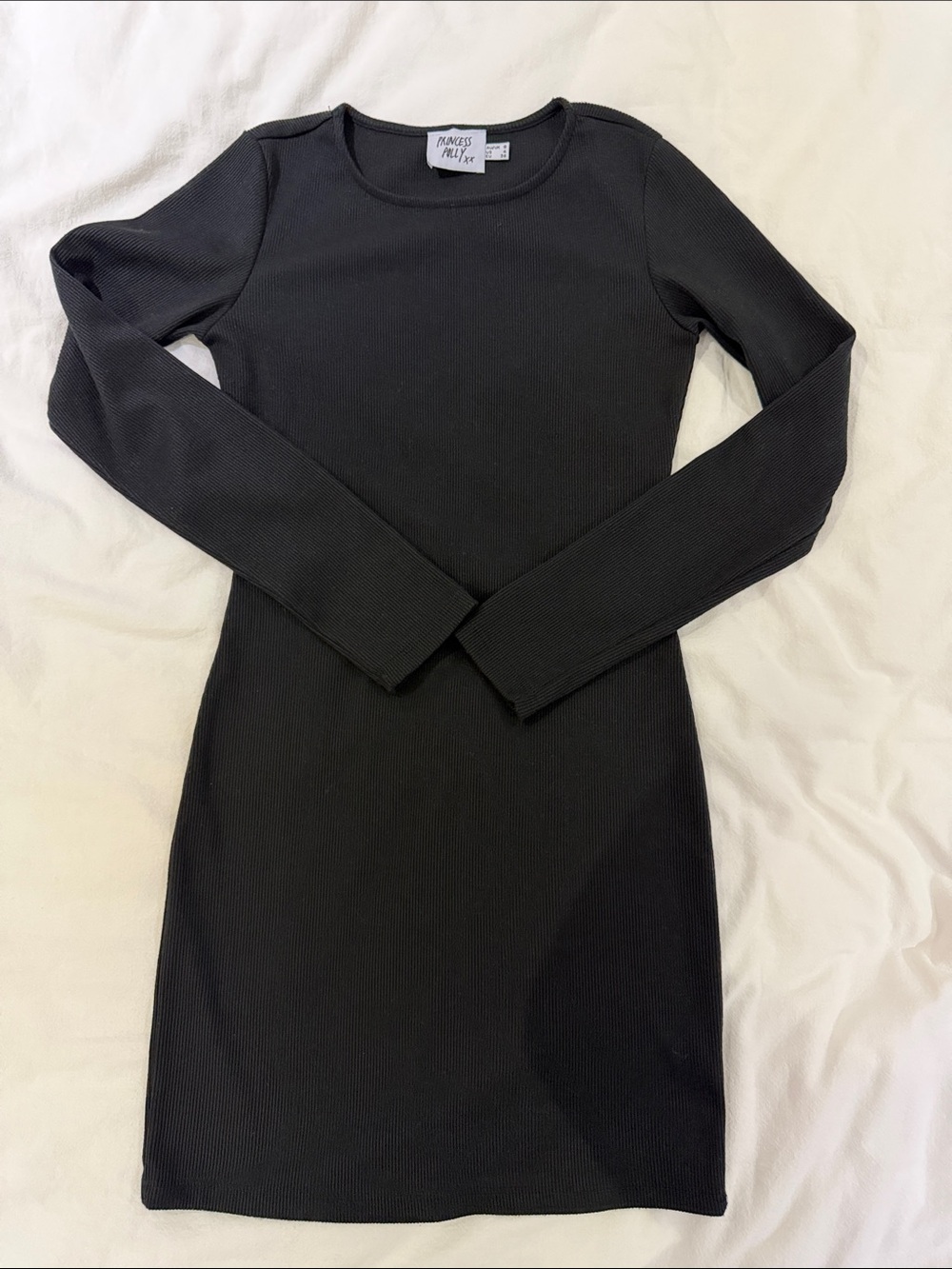 Black Ribbed Long Sleeve Dress